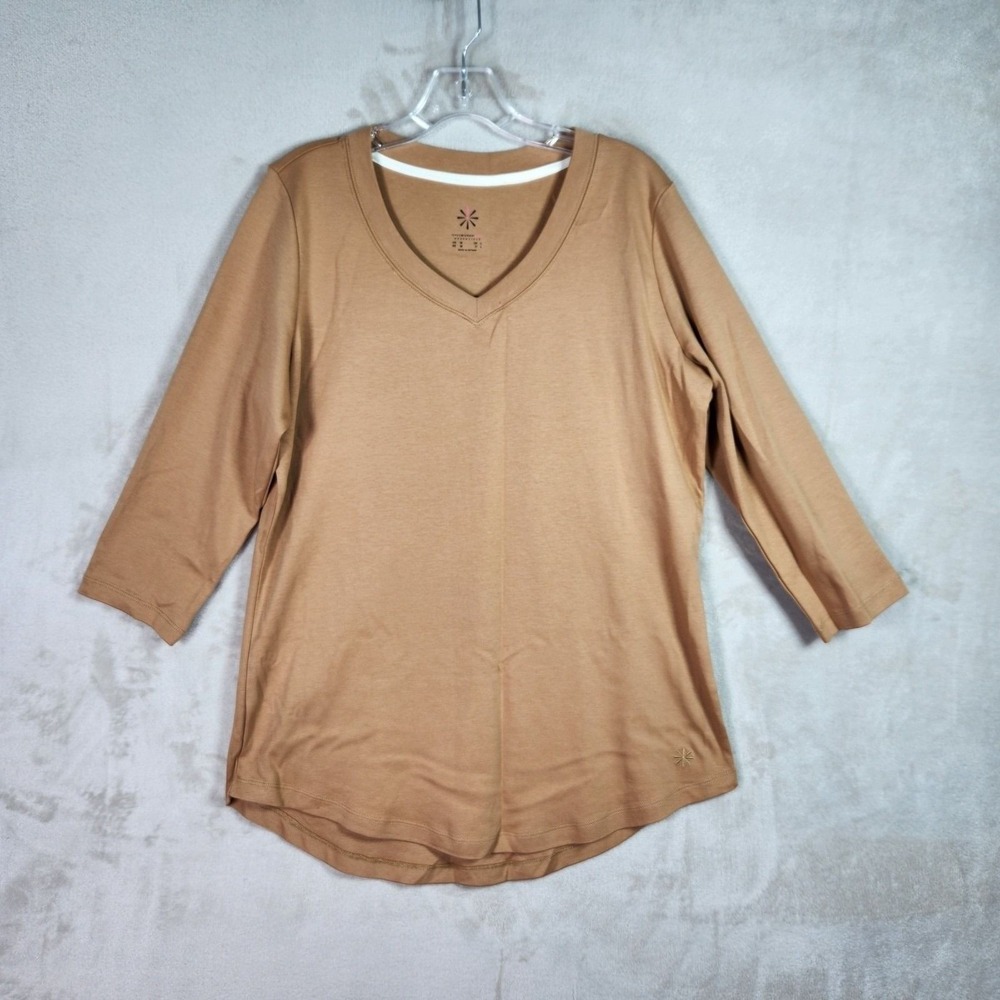 Isaac Mizrahi Top Womens Small Hazel Pima Cotton V-Neck 3/4 Sleeve Basic A278784